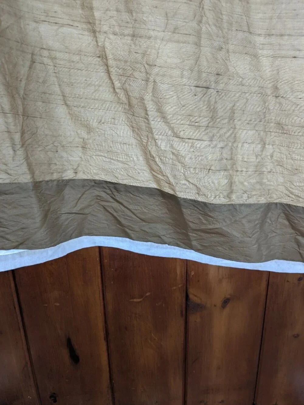Pair of Pottery Barn Gold Silk Dupioni Lined Curtain Panels Flawed Marked 50x96